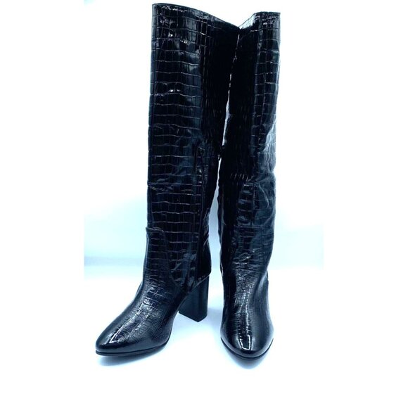 Urban Outfitters Isabel Tall Boot Croco Faux Leather Black US 9 Part Zip Up NWOB - Picture 2 of 13